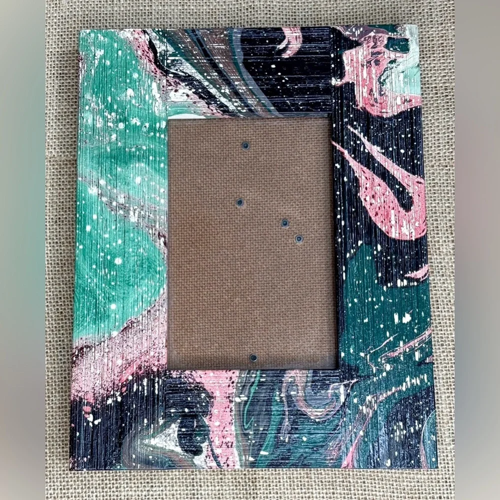 Vintage Pottery Barn Abstract Art Painted Wood Picture Frame Colorful Artsy Fun